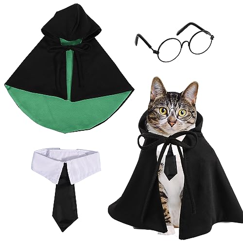 Halloween Haustier Umhang Kostüm mit Haustier Krawatte und Brille, Haustier Halloween Kostüme für Katzen Hunde Schwarz-Grüner Halloween Haustier Kostüm für Halloween-Cosplay Foto-Requisiten (L) von SAVITA