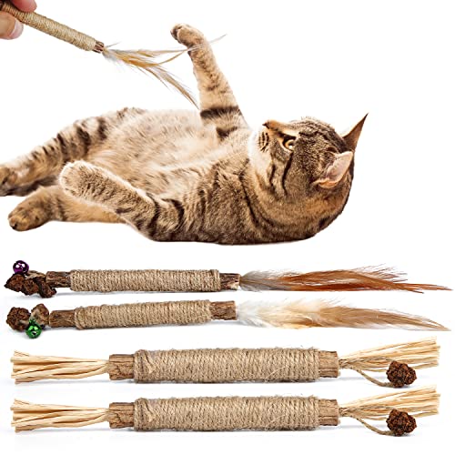 SAVITA 4stk Katzenspielzeug Interaktiv, 2 Arten Katzenminze-Kauspielzeug für Katzen natürliche Silvervine-Stäbchen mit Bast Feder Katzenzahn-Reinigungsspielzeug SAVITA 4stk Katzenspielzeug Interaktiv, 2 Arten Katzenminze-Kauspielzeug für Katzen natürliche Silvervine-Stäbchen mit Bast Feder Katzenzahn-Reinigungsspielzeug von SAVITA