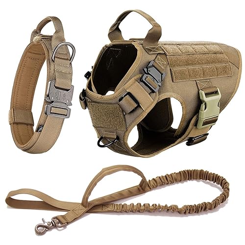 Großes Hundegeschirr und Leine Set Haustier Deutscher Schäferhund Training Walking Weste Hundegeschirr und Halsband Set Alle Rassen Hund (Farbe: Braun Set, Größe: XL) von SAVOMA