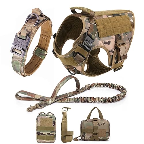 Großes Hundegeschirr und Leine Set Haustier Deutscher Schäferhund Training Walking Weste Hundegeschirr und Halsband Set Alle Rassen Hund (Farbe: Camouflage FULL Set, Größe: L) von SAVOMA