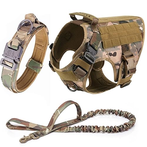 Großes Hundegeschirr und Leine Set Haustier Deutscher Schäferhund Training Walking Weste Hundegeschirr und Halsband Set Alle Rassen Hund (Farbe: Camouflage-Set, Größe: XL) von SAVOMA