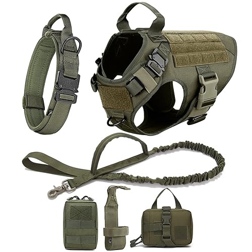 Großes Hundegeschirr und Leine Set Haustier Deutscher Schäferhund Training Walking Weste Hundegeschirr und Halsband Set Alle Rassen Hund (Farbe: Grün VOLLSTÄNDIGES Set, Größe: M) von SAVOMA
