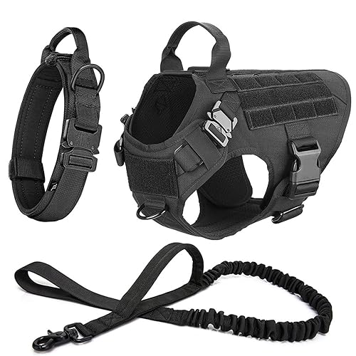 Großes Hundegeschirr und Leine Set Haustier Deutscher Schäferhund Training Walking Weste Hundegeschirr und Halsband Set Alle Rassen Hund (Farbe: Schwarzes Set, Größe: L) von SAVOMA