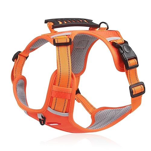 New Pet Hundegeschirr No Pull Stoff atmungsaktiv und reflektierend weicher Brustgurt Weste Geschirr Halsband kleine, mittelgroße und große Hunde (Farbe: Orange, Größe: 33) von SAVOMA