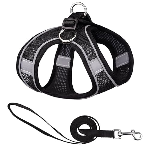 Reflektierendes Hundegeschirr Nylon No Pull Haustier Halsbänder Weste für kleine Hunde Welpen Katze Brustgurt Atmungsaktiv Verstellbares Gehgeschirr (Farbe: 15-Schwarz, Größe: M (6,0-8,0 kg)) von SAVOMA