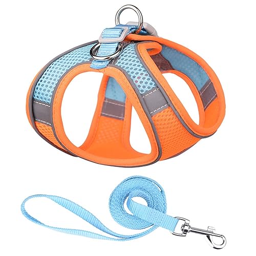 Reflektierendes Hundegeschirr Nylon No Pull Haustier Halsbänder Weste für kleine Hunde Welpen Katze Brustgurt Atmungsaktiv Verstellbares Gehgeschirr (Farbe: 2-Orange Blau, Größe: L (9,0-15,0 kg)) von SAVOMA