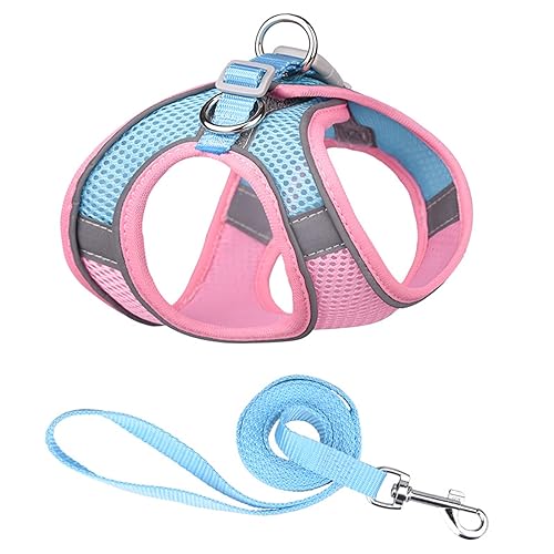 Reflektierendes Hundegeschirr Nylon No Pull Haustierhalsbänder Weste für kleine Hunde Welpen Katze Brustgurt Atmungsaktiv Verstellbares Gehgeschirr (Farbe: 5-Rosablau, Größe: S (4,0-6,0 kg)) von SAVOMA