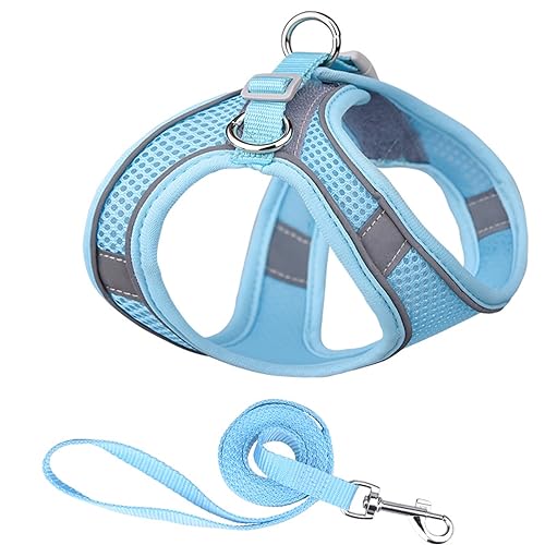 Reflektierendes Hundegeschirr Nylon No Pull Haustierhalsbänder Weste für kleine Hunde Welpen Katze Brustgurt Atmungsaktiv Verstellbares Gehgeschirr (Farbe: 6-Blau-A, Größe: L (9,0-15,0 kg)) von SAVOMA