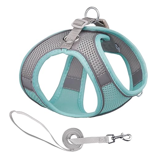 Reflektierendes Hundegeschirr Nylon No Pull Pet Halsbänder Weste für kleine Hunde Welpen Katze Brustgurt Atmungsaktiv Verstellbares Gehgeschirr (Farbe: 16-Grüngrau, Größe: S (4,0-6,0 kg)) von SAVOMA