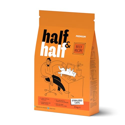 Half&Half - Katzenfutter Trocken - Trockenfutter für Katzen - für Erwachsene Katze sterilisiert - Rindfleisch - mit getrocknetem frischem Fleisch, mit VIT. A, D3, E - 1er-Pack (1x8 kg) von SAVORY to excite