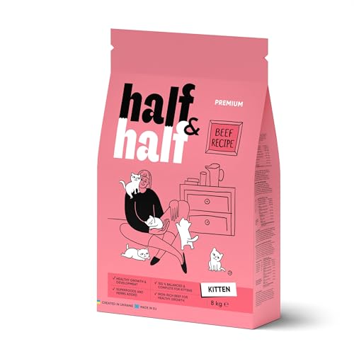 Half&Half - Katzenfutter Trocken - Trockenfutter für Katzen - für Kätzchen - Rindfleisch - mit getrocknetem frischem Fleisch, mit VIT. A, D3, E - 1er-Pack (1x8 kg) von SAVORY to excite
