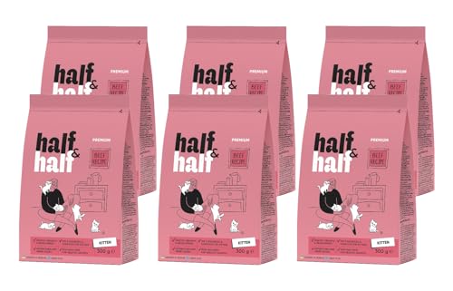 Half&Half - Katzenfutter Trocken - Trockenfutter für Katzen - für Kätzchen - Rindfleisch - mit getrocknetem frischem Fleisch, mit VIT. A, D3, E - 6er-Pack (6x300 g) von SAVORY to excite