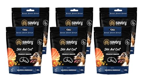 SAVORY to excite - Hunde Leckerlis - Leckereien für Hunde - Alle Rassen - Lachs & Ringelblume, mit Omega 3 - Hundesnack angereichert mit Superfoods - 6er-Pack (6x200 g) von SAVORY to excite