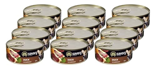 Savory - Hundefutter Nass - Nassfutter für Hunde - für Erwachsener Hund - Ente - Zarte Pastete mit saftiger und lockerer Textur, hoher Fleischanteil - 12er-Pack (12x100 g) von SAVORY to excite