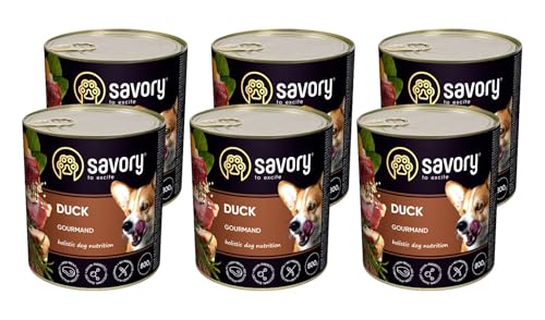 Savory - Hundefutter Nass - Nassfutter für Hunde - für Erwachsener Hund - Ente - Zarte Pastete mit saftiger und lockerer Textur, hoher Fleischanteil - 6er-Pack (6x800 g) von SAVORY to excite