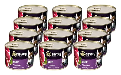 Savory - Hundefutter Nass - Nassfutter für Hunde - für Erwachsener Hund - Rindfleisch - Zarte Pastete mit saftiger und lockerer Textur, hoher Fleischanteil - 12er-Pack (12x200 g) von SAVORY to excite