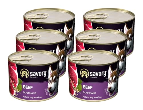 Savory - Hundefutter Nass - Nassfutter für Hunde - für Erwachsener Hund - Rindfleisch - Zarte Pastete mit saftiger und lockerer Textur, hoher Fleischanteil - 6er-Pack (6x200 g) von SAVORY to excite