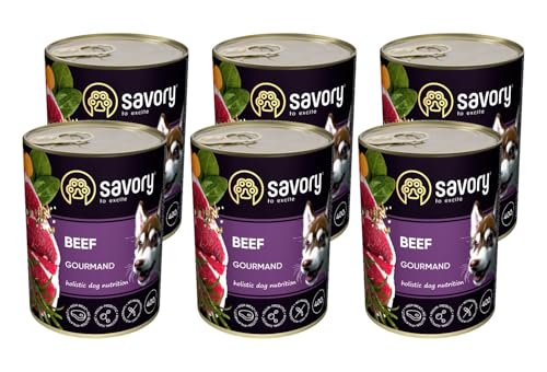 Savory - Hundefutter Nass - Nassfutter für Hunde - für Erwachsener Hund - Rindfleisch - Zarte Pastete mit saftiger und lockerer Textur, hoher Fleischanteil - 6er-Pack (6x400 g) von SAVORY to excite