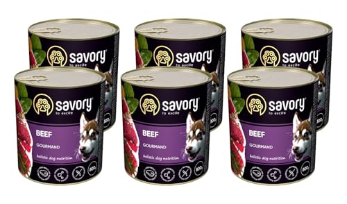 Savory - Hundefutter Nass - Nassfutter für Hunde - für Erwachsener Hund - Rindfleisch - Zarte Pastete mit saftiger und lockerer Textur, hoher Fleischanteil - 6er-Pack (6x800 g) von SAVORY to excite