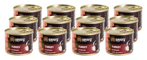 Savory - Hundefutter Nass - Nassfutter für Hunde - für Erwachsener Hund - Türkei - Zarte Pastete mit saftiger und lockerer Textur, hoher Fleischanteil - 12er-Pack (12x200 g) von SAVORY to excite