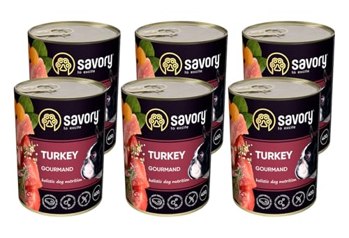 Savory - Hundefutter Nass - Nassfutter für Hunde - für Erwachsener Hund - Türkei - Zarte Pastete mit saftiger und lockerer Textur, hoher Fleischanteil - 6er-Pack (6x400 g) von SAVORY to excite