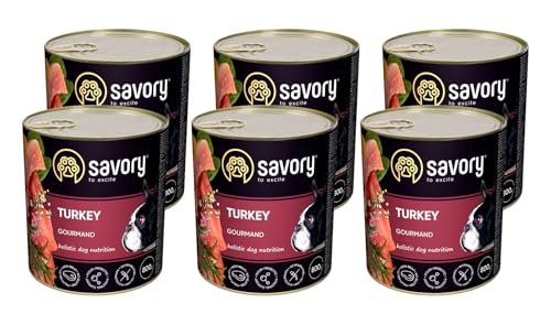 Savory - Hundefutter Nass - Nassfutter für Hunde - für Erwachsener Hund - Türkei - Zarte Pastete mit saftiger und lockerer Textur, hoher Fleischanteil - 6er-Pack (6x800 g) von SAVORY to excite