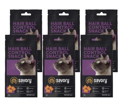 Savory - Katzen Leckerlies - Katzenleckerlis - - Haarkugelkontrolle - alle Katzenrassen, Katzen und Kätzchen ab 1 Jahr - mit VIT. A, E, D3 und Taurin - Katzensnacks 6er-Pack (6x60 g) von SAVORY to excite