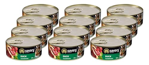 Savory - Katzenfutter Nass - Katzennassfutter - für Erwachsene Katze - Ente - Weiche Fleischstücke, mit Taurin, Vitamine E, D3, Zink - Nassfutter 12er-Pack (12x100 g) von SAVORY to excite