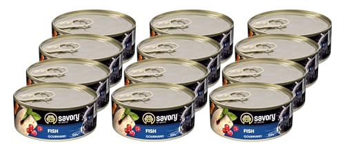 Savory - Katzenfutter Nass - Katzennassfutter - für Erwachsene Katze - Fisch - Weiche Fleischstücke, mit Taurin, Vitamine E, D3, Zink - Nassfutter 12er-Pack (12x100 g) von SAVORY to excite