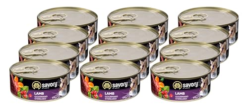 Savory - Katzenfutter Nass - Katzennassfutter - für Erwachsene Katze sterilisiert - Lamm - Weiche Fleischstücke, mit Taurin, Vitamine E, D3, Zink - Nassfutter 12er-Pack (12x100 g) von SAVORY to excite