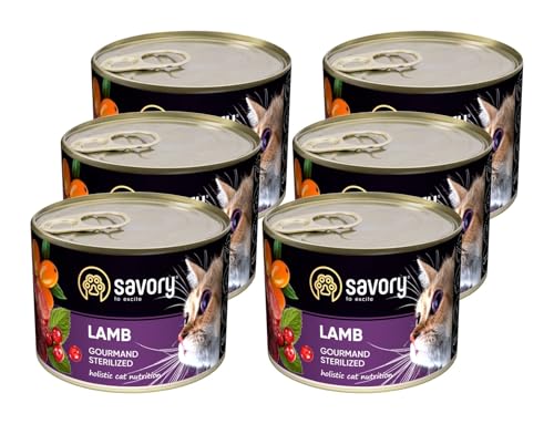 Savory - Katzenfutter Nass - Katzennassfutter - für Erwachsene Katze sterilisiert - Lamm - Weiche Fleischstücke, mit Taurin, Vitamine E, D3, Zink - Nassfutter 6er-Pack (6x200 g) von SAVORY to excite