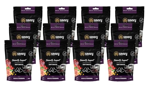 Savory - Hunde Leckerlis - Leckereien für Hunde - Ente & Hagebutte, mit Kamille - Hundesnack, Gut geeignet für Training, alle Rassen - Angereichert mit Superfoods - 12er-Pack (12x200 g) von SAVORY to excite
