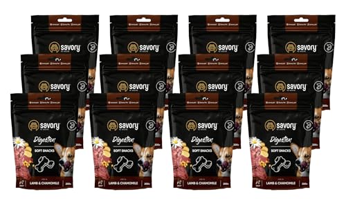 Savory - Hunde Leckerlis - Leckereien für Hunde - Lamm, mit Kamille - Hundesnack, Gut geeignet für Training, alle Rassen - Angereichert mit Superfoods - 12er-Pack (12x200 g) von SAVORY to excite