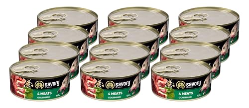 Savory - Hundefutter Nass - Nassfutter für Hunde - für Erwachsener Hund - 4 Fleischsorten - Zarte Pastete mit saftiger und lockerer Textur, hoher Fleischanteil - 12er-Pack (12x100 g) von SAVORY to excite