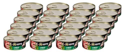 Savory - Hundefutter Nass - Nassfutter für Hunde - für Erwachsener Hund - 4 Fleischsorten - Zarte Pastete mit saftiger und lockerer Textur, hoher Fleischanteil - 24er-Pack (24x100 g) von SAVORY to excite