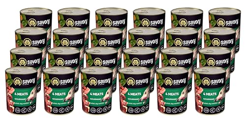 Savory - Hundefutter Nass - Nassfutter für Hunde - für Erwachsener Hund - 4 Fleischsorten - Zarte Pastete mit saftiger und lockerer Textur, hoher Fleischanteil - 24er-Pack (24x400 g) von SAVORY to excite