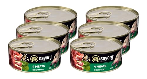 Savory - Hundefutter Nass - Nassfutter für Hunde - für Erwachsener Hund - 4 Fleischsorten - Zarte Pastete mit saftiger und lockerer Textur, hoher Fleischanteil - 6er-Pack (6x100 g) von SAVORY to excite