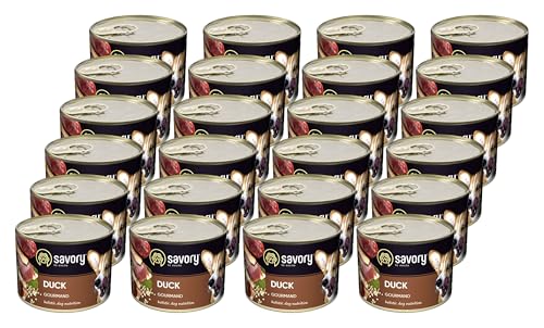 Savory - Hundefutter Nass - Nassfutter für Hunde - für Erwachsener Hund - Ente - Zarte Pastete mit saftiger und lockerer Textur, hoher Fleischanteil - 24er-Pack (24x200 g) von SAVORY to excite