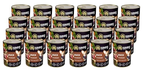 Savory - Hundefutter Nass - Nassfutter für Hunde - für Erwachsener Hund - Ente - Zarte Pastete mit saftiger und lockerer Textur, hoher Fleischanteil - 24er-Pack (24x400 g) von SAVORY to excite