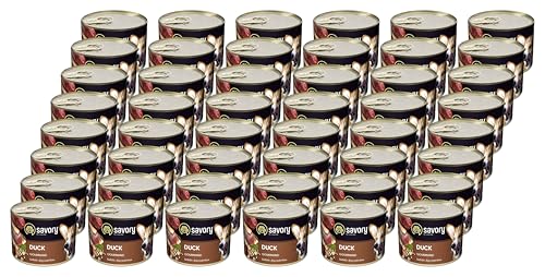 Savory - Hundefutter Nass - Nassfutter für Hunde - für Erwachsener Hund - Ente - Zarte Pastete mit saftiger und lockerer Textur, hoher Fleischanteil - 48er-Pack (48x200 g) von SAVORY to excite