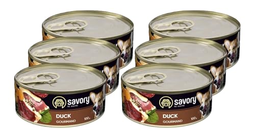 Savory - Hundefutter Nass - Nassfutter für Hunde - für Erwachsener Hund - Ente - Zarte Pastete mit saftiger und lockerer Textur, hoher Fleischanteil - 6er-Pack (6x100 g) von SAVORY to excite