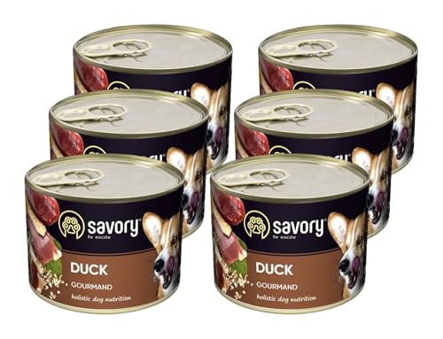 Savory - Hundefutter Nass - Nassfutter für Hunde - für Erwachsener Hund - Ente - Zarte Pastete mit saftiger und lockerer Textur, hoher Fleischanteil - 6er-Pack (6x200 g) von SAVORY to excite
