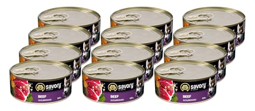 Savory - Hundefutter Nass - Nassfutter für Hunde - für Erwachsener Hund - Rindfleisch - Zarte Pastete mit saftiger und lockerer Textur, hoher Fleischanteil - 12er-Pack (12x100 g) von SAVORY to excite