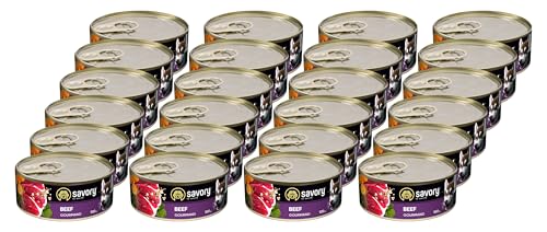 Savory - Hundefutter Nass - Nassfutter für Hunde - für Erwachsener Hund - Rindfleisch - Zarte Pastete mit saftiger und lockerer Textur, hoher Fleischanteil - 24er-Pack (24x100 g) von SAVORY to excite