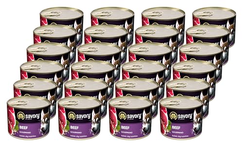 Savory - Hundefutter Nass - Nassfutter für Hunde - für Erwachsener Hund - Rindfleisch - Zarte Pastete mit saftiger und lockerer Textur, hoher Fleischanteil - 24er-Pack (24x200 g) von SAVORY to excite