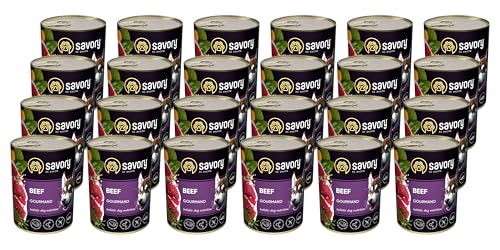 Savory - Hundefutter Nass - Nassfutter für Hunde - für Erwachsener Hund - Rindfleisch - Zarte Pastete mit saftiger und lockerer Textur, hoher Fleischanteil - 24er-Pack (24x400 g) von SAVORY to excite