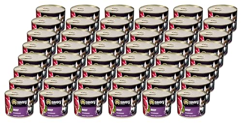 Savory - Hundefutter Nass - Nassfutter für Hunde - für Erwachsener Hund - Rindfleisch - Zarte Pastete mit saftiger und lockerer Textur, hoher Fleischanteil - 48er-Pack (48x200 g) von SAVORY to excite