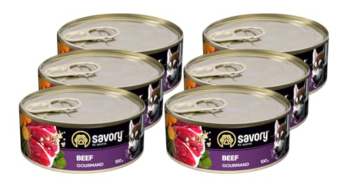 Savory - Hundefutter Nass - Nassfutter für Hunde - für Erwachsener Hund - Rindfleisch - Zarte Pastete mit saftiger und lockerer Textur, hoher Fleischanteil - 6er-Pack (6x100 g) von SAVORY to excite