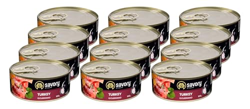 Savory - Hundefutter Nass - Nassfutter für Hunde - für Erwachsener Hund - Türkei - Zarte Pastete mit saftiger und lockerer Textur, hoher Fleischanteil - 12er-Pack (12x100 g) von SAVORY to excite