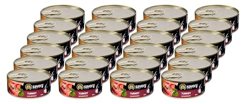 Savory - Hundefutter Nass - Nassfutter für Hunde - für Erwachsener Hund - Türkei - Zarte Pastete mit saftiger und lockerer Textur, hoher Fleischanteil - 24er-Pack (24x100 g) von SAVORY to excite